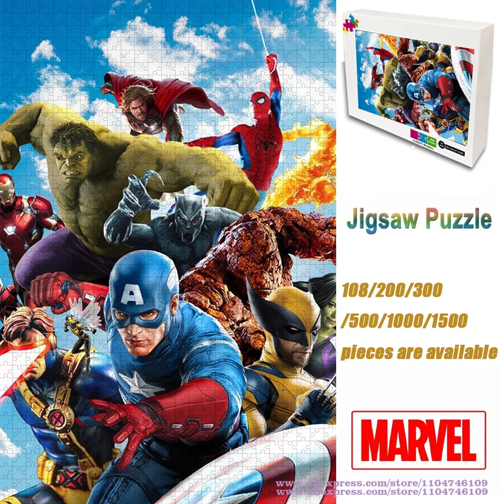 

Пазл Marvel Heroes, 108/200/300/500/1000/1500 шт., интеллектуальные пазлы для детей и взрослых, забавные пазлы, украшение для дома