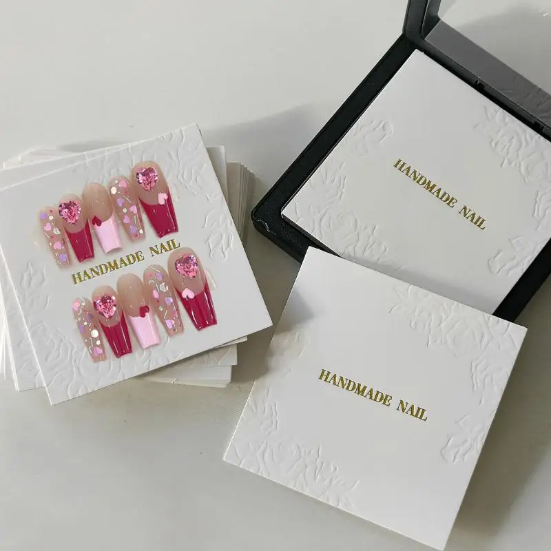20 Sheets/Bag Press On Nails Packaging Bottom Cards Rose Embossing 75x75mm Handmade False Nail Display Show Card Manicure Tools