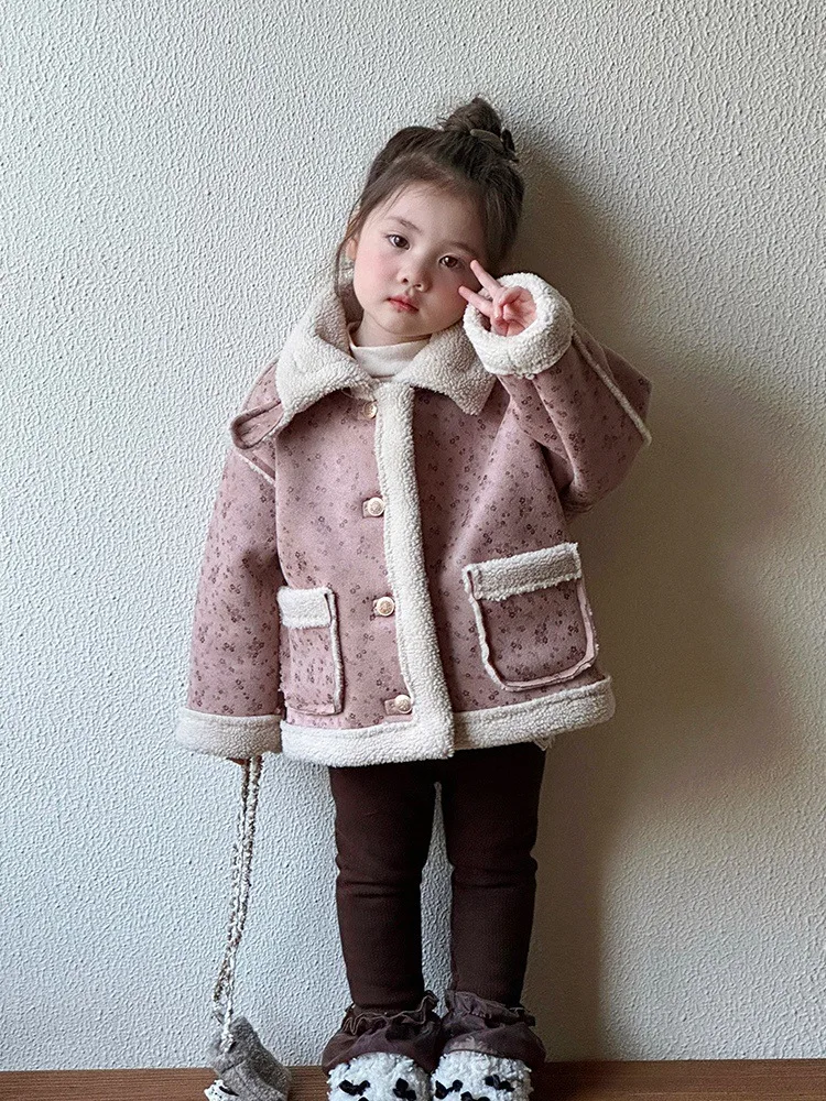 

Girls' Fur-Lined Autumn Winter New Thickened Mid-Length Coat for Children, Baby Girl Winter Fleece-Lined Warm Jacket