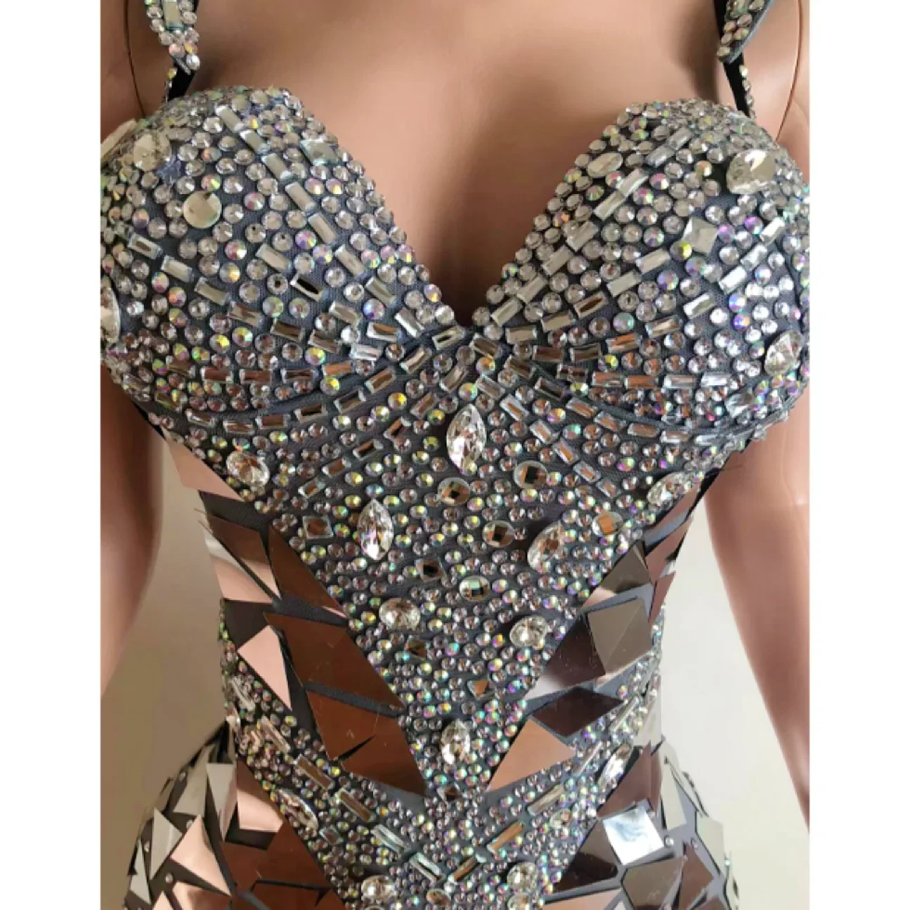 Women Long Dress Luxury Gold Silver Mirror Rhinestones Model Catwalk Singer Performance Stage Costume Birthday Celebrate Gowns