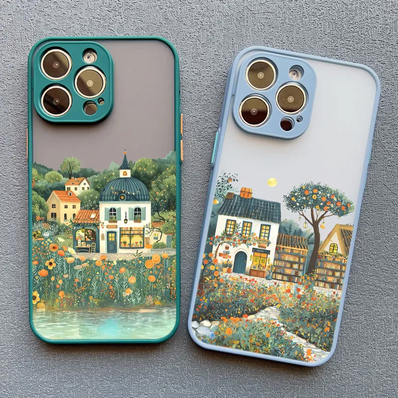 Oil Painting Garden Grange Countryside Fairy Art Phone Case For iPhone XR XS X 15 16 7 8 Plus 16 15 14 13 12 11 Pro Max SE Cover