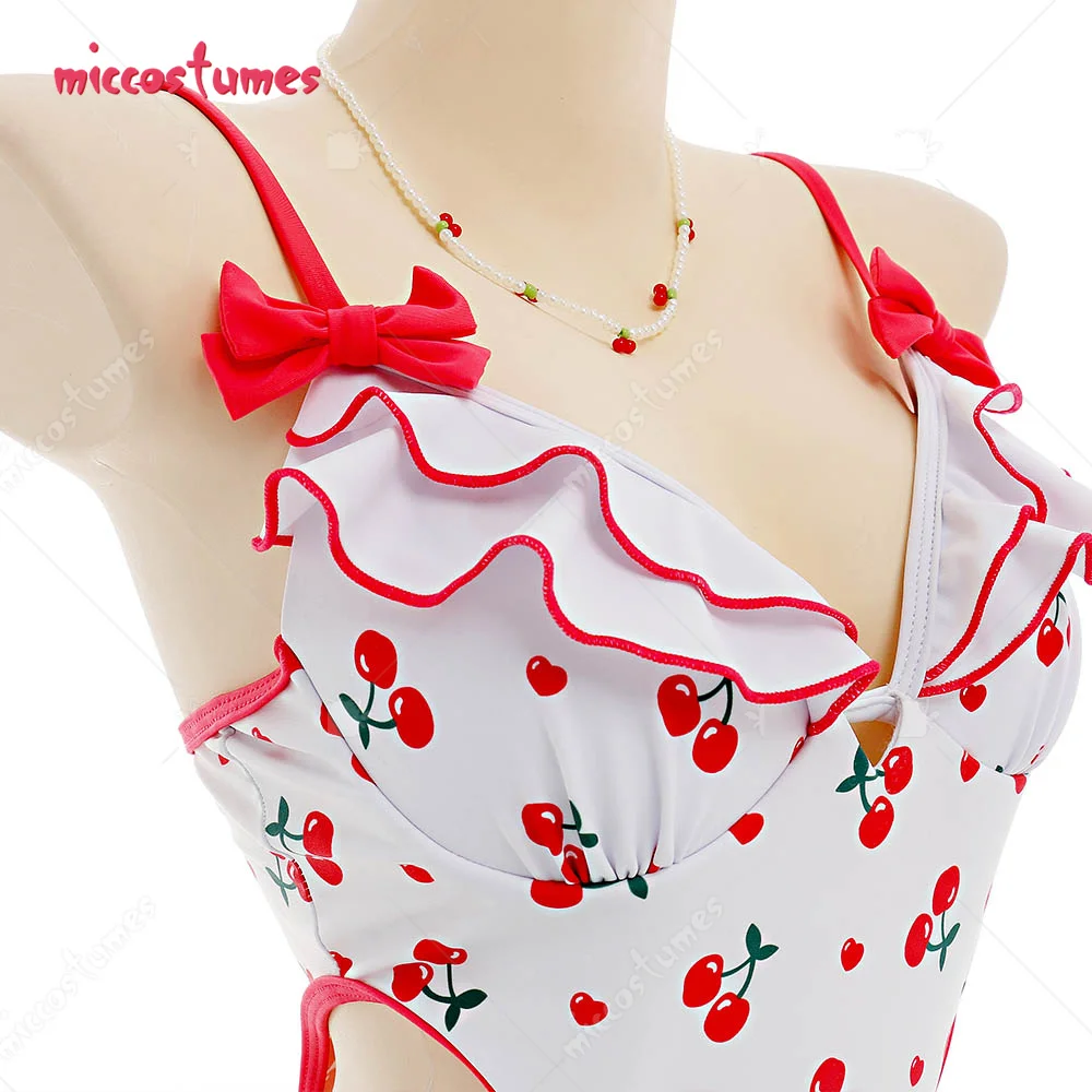 Women s Miccostumes Swimsuits for Women Cherry Printed Bathing Suit Ruffles Kawaii One-piece Swimwear