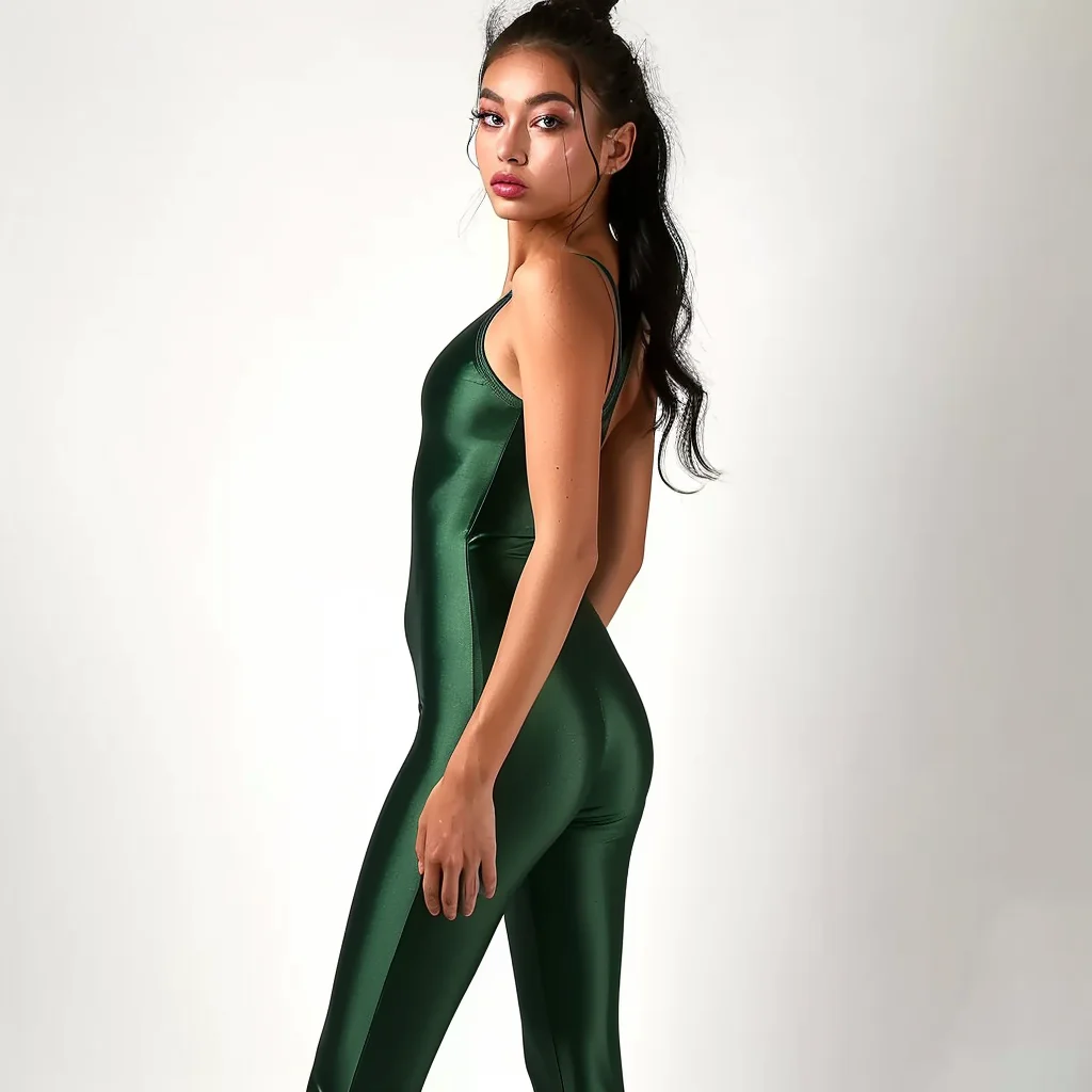 Thin Glossy Back Zipper Sleeveless Jumpsuit Playsuit Women Plus Size Swimming Sportswear