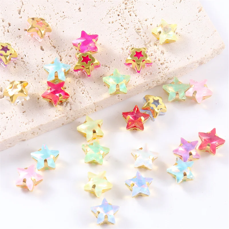 Glitter Crafts Glass Star shape diamond Sewing Rhinestones with Gold Base Flatback Crystals decorations for clothes diy