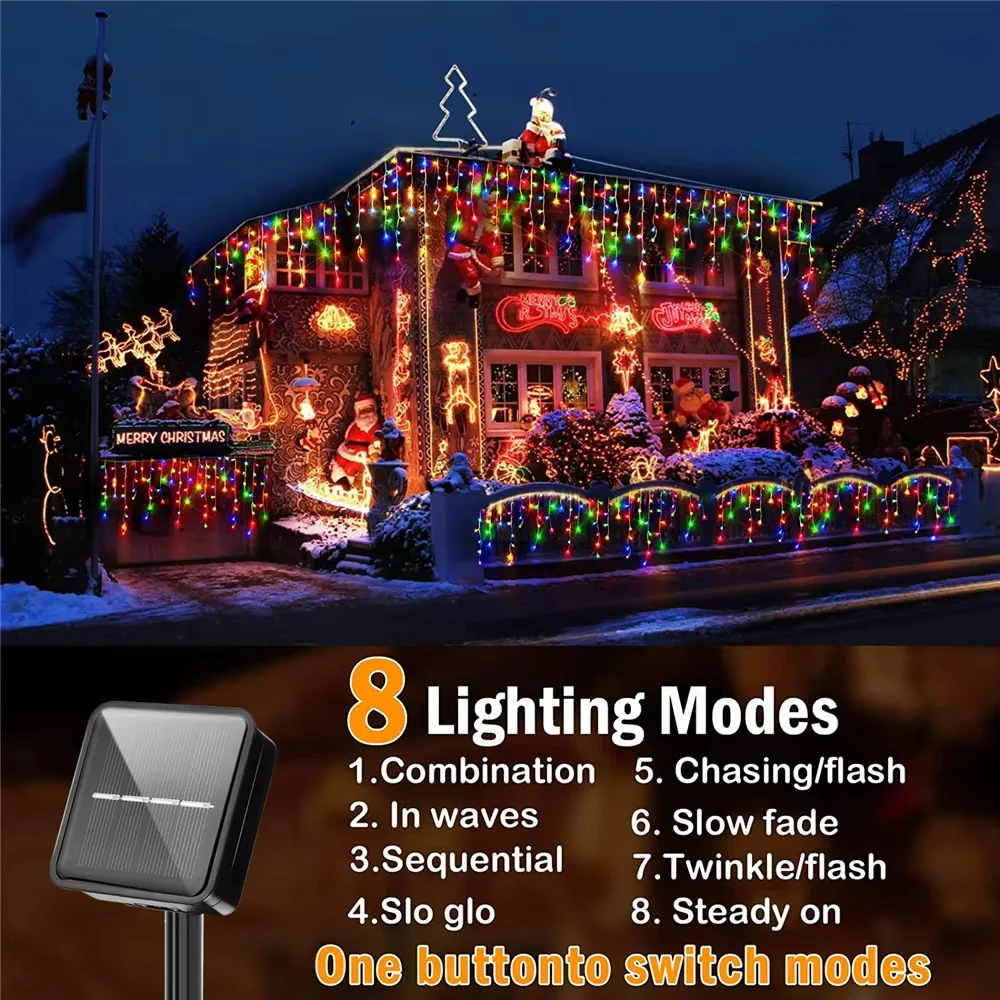 

Solar Curtain Icicle Light Outdoor Eaves Decor String Lights Garden Party Yard Christmas Decoration holiday Garlands