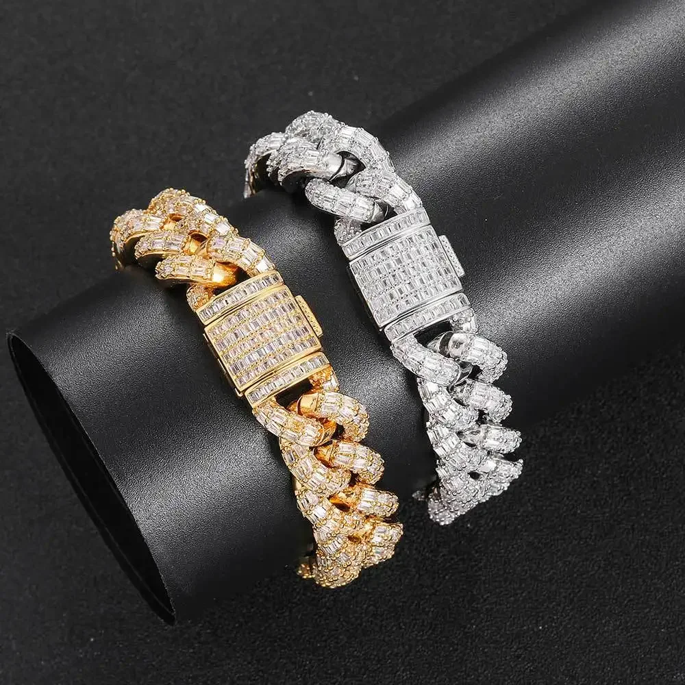 Zirconia Bracelet Hip Hop Jewelry 15mm Men's Trend Brand Personality Three Rows T Square Zircon Cuba