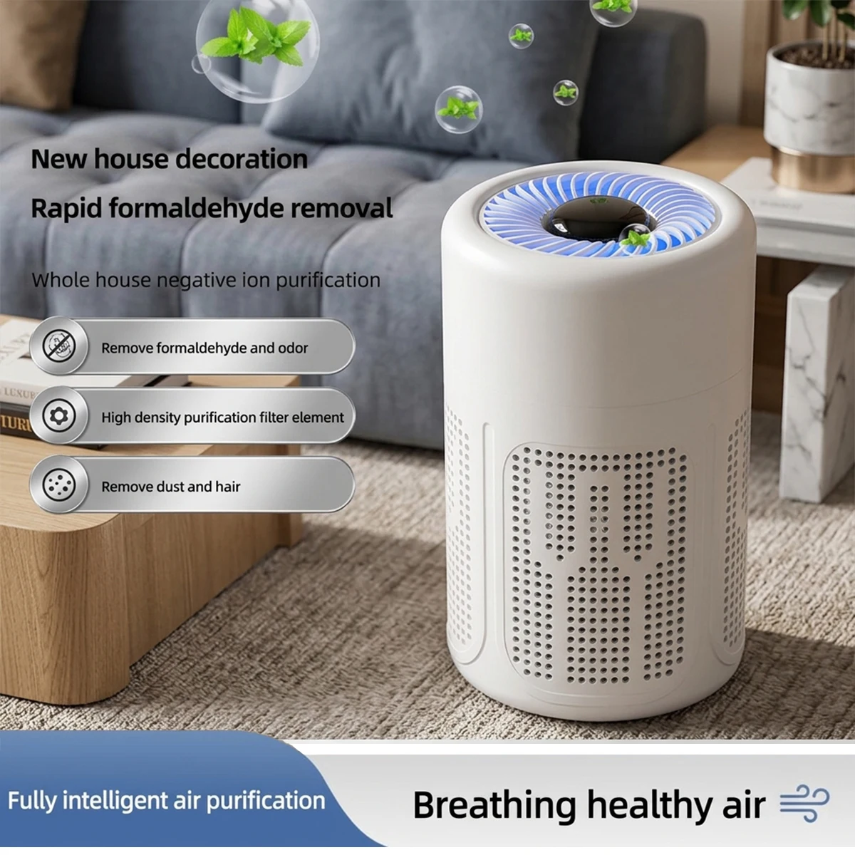 Negative Ion Air Purifier Formaldehyde Removal Air Cleaner Low Noise Multi‑Layer Filter Remove Dust Smoke Odor for Home Office