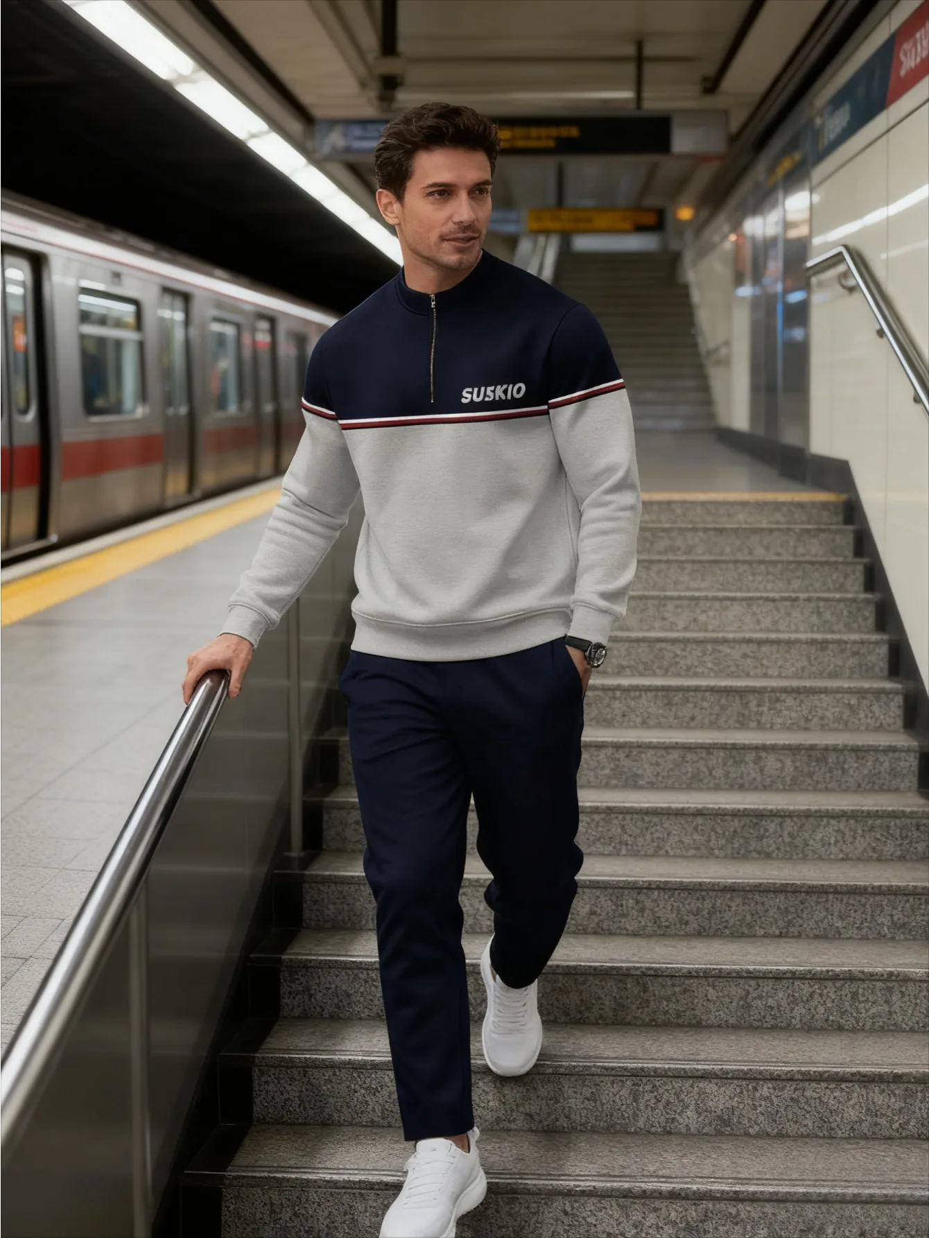 Conjunto de 2 piezas, conjunto deportivo de manga larga y pantalones largos a la moda para hombres europeos y americanos