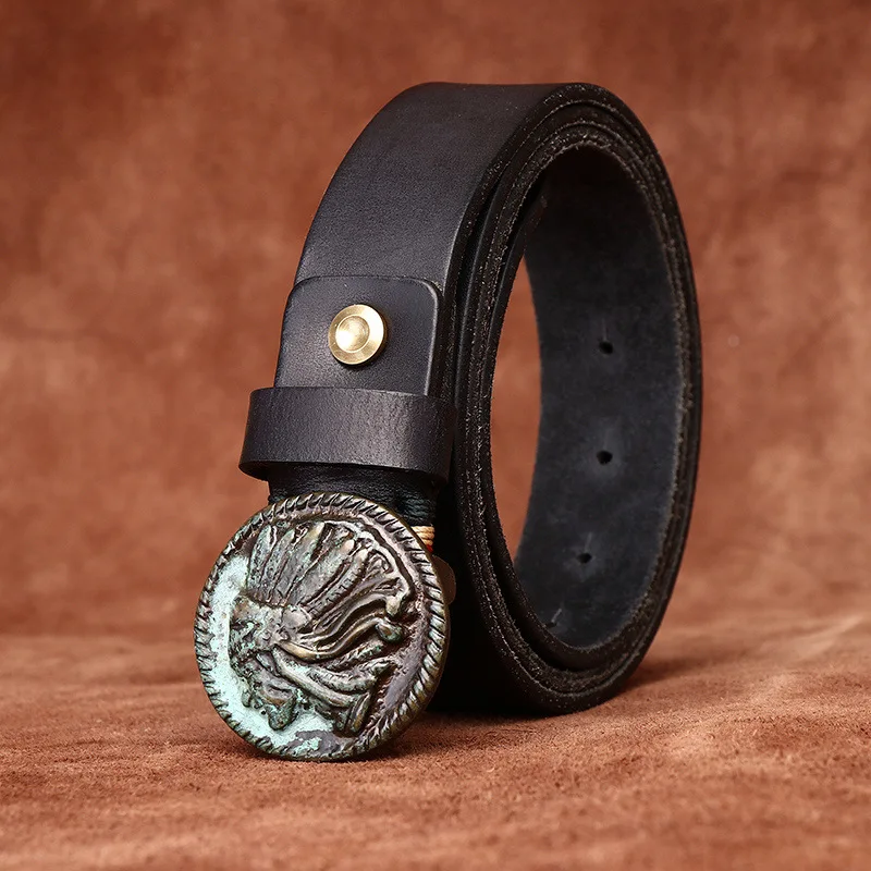 Retro washed distressed men's matte leather belt smooth buckle personalized fashion pants belt