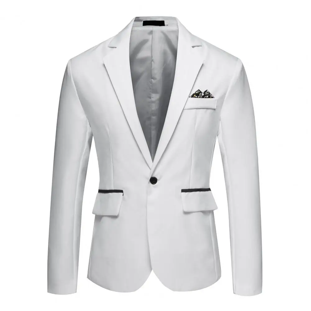 Men Lightweight Elegant Men\'s Slim Fit Lapel Suit Coat with Single Button Pockets for Business Wedding Party Black White