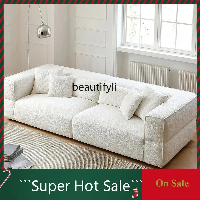 A076 Fabric Sofa Modern Simple Retro Straight Row Double Three-Seat Living Room Sofa White