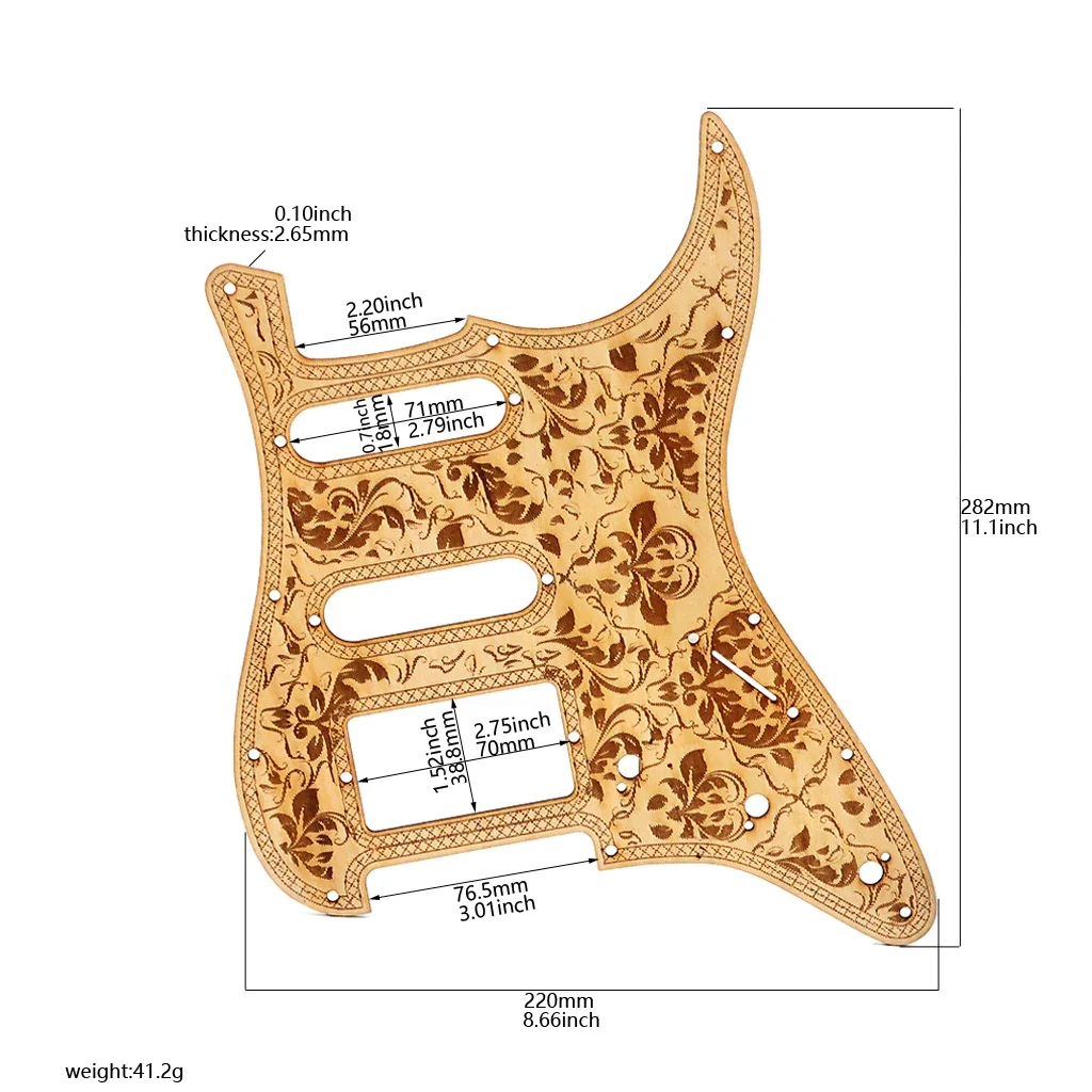 Guitar Pickguard  SSH Scratch Plate 11 Hole Wood  for Strat Stratocaster Style Guitar