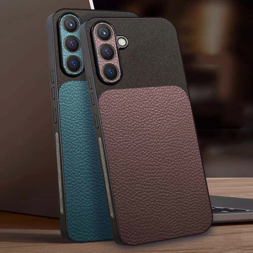 Splice Leather Case For Samsung Galaxy S23 FE Business Silincone Shock Resistant Phone Cover For Samsung S23FE Case