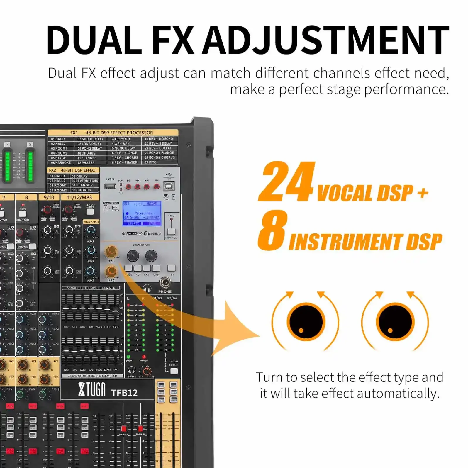 Best Seller XTUGA TB-32 Professional Audio Mixer 32 Channels (28 Mono Microphone + 2 Stereo Inputs) 48V Phantom Power For & USB
