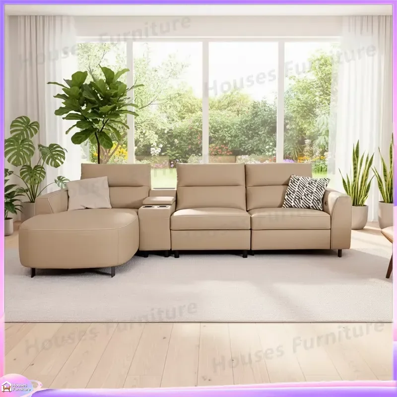 Nordic Leather Recliner Sofa 3 Seater Modern Straight Living Room Furniture Smart Home Theater Couch with USB