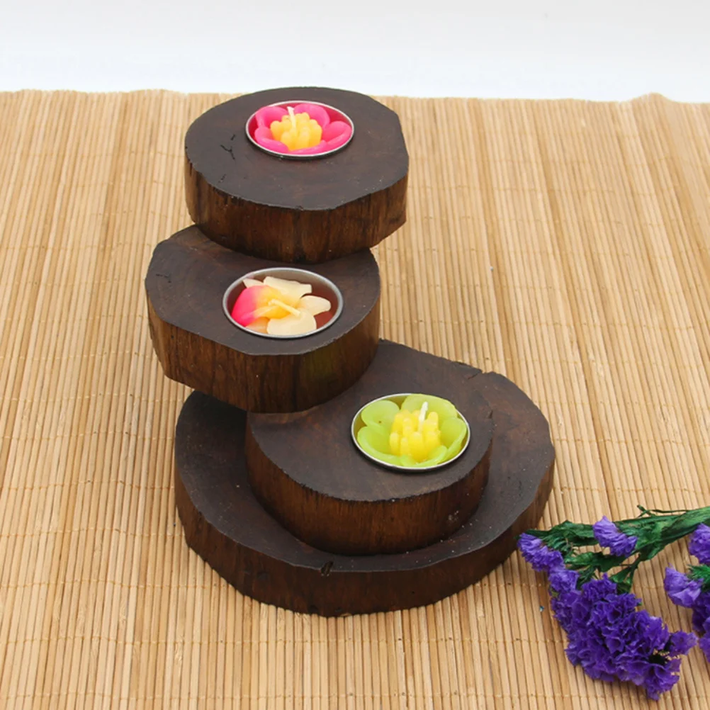

Wooden Holder 3-Layer Chic Household Romantic Candlestick for Table Mantel Decor Gift Wood Candlesticks