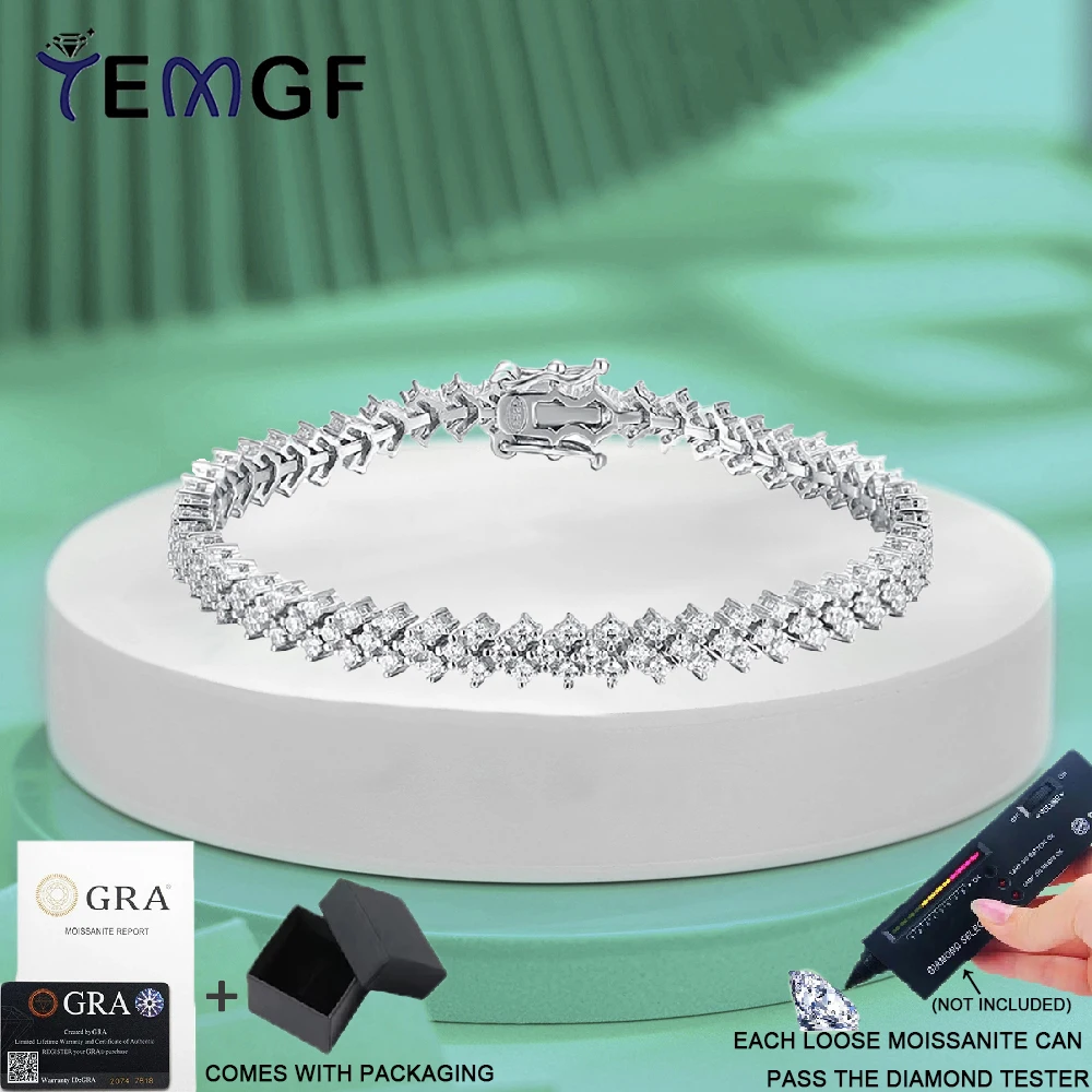 

TEMGF Full Moissanite/Zircon Bracelet S925 Sterling Silver Chain for Women Unique Sparkling Fine Jewelry Birthday Date Love Gift