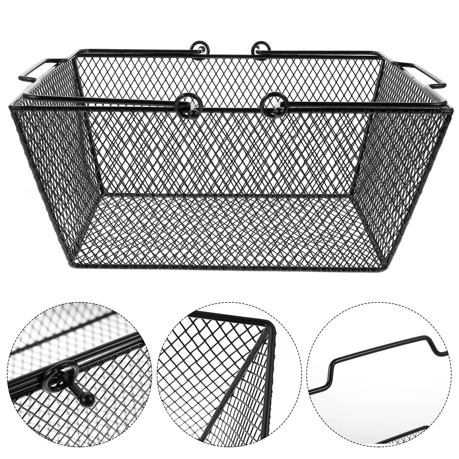 

Metal Storage Basket Black Portable Kitchen Bathroom Closet Organizer Rustproof Eco-friendly Condiment Fruit Container