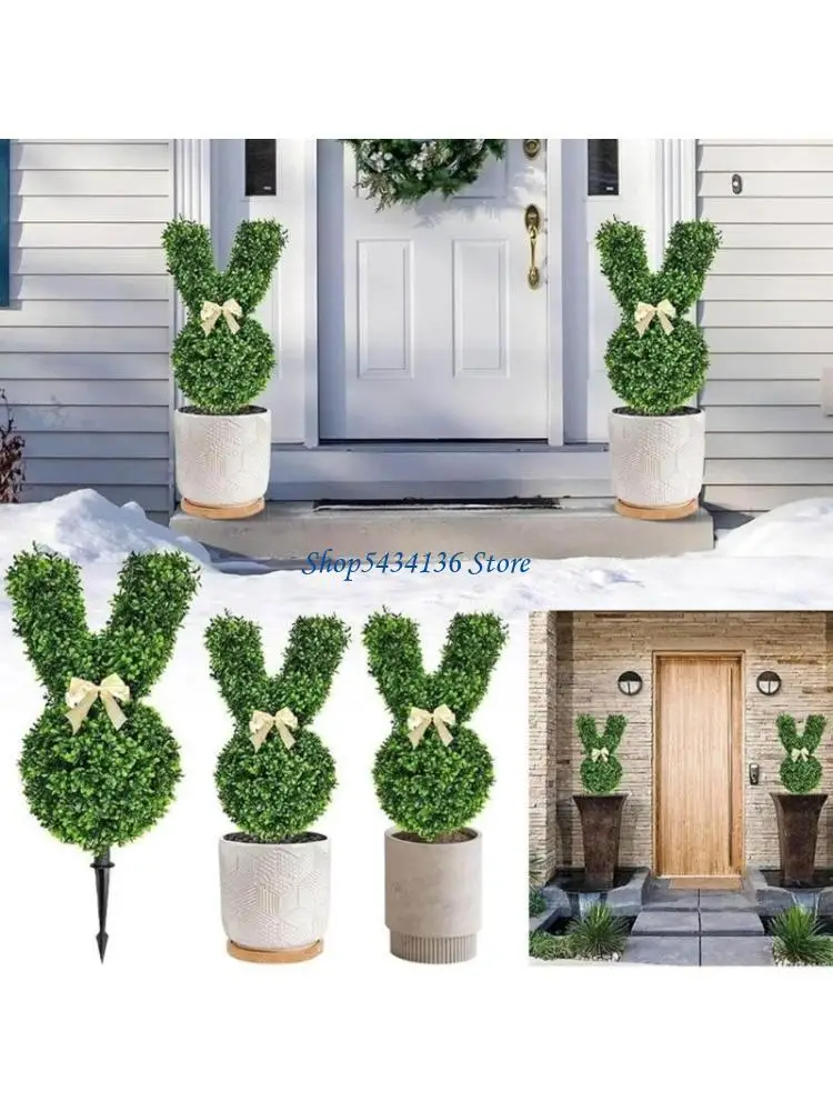 

H7ED Realistic Easter Rabbit Topiary Tree Pot Stake for Spring Indoor and Outdoor Decoration