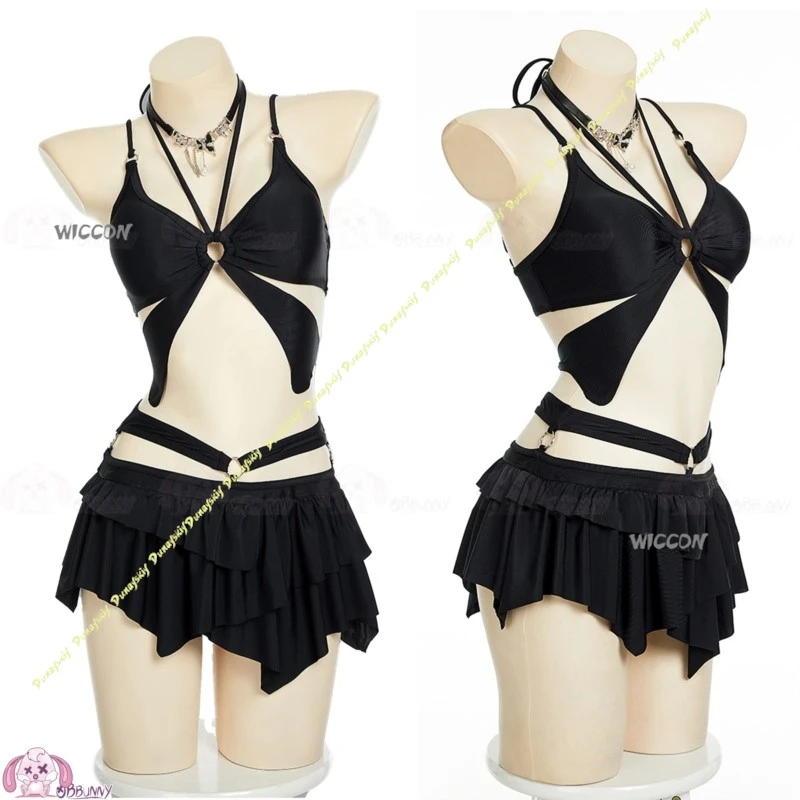 أزياء تنكرية على شكل فراشة سوداء ملابس سباحة للفتيات القوطية الداكنة مكونة من قطعتين بكيني برقبة رسن مناسبة للسباحة والينابيع الساخنة وحفلات مثيرة #2