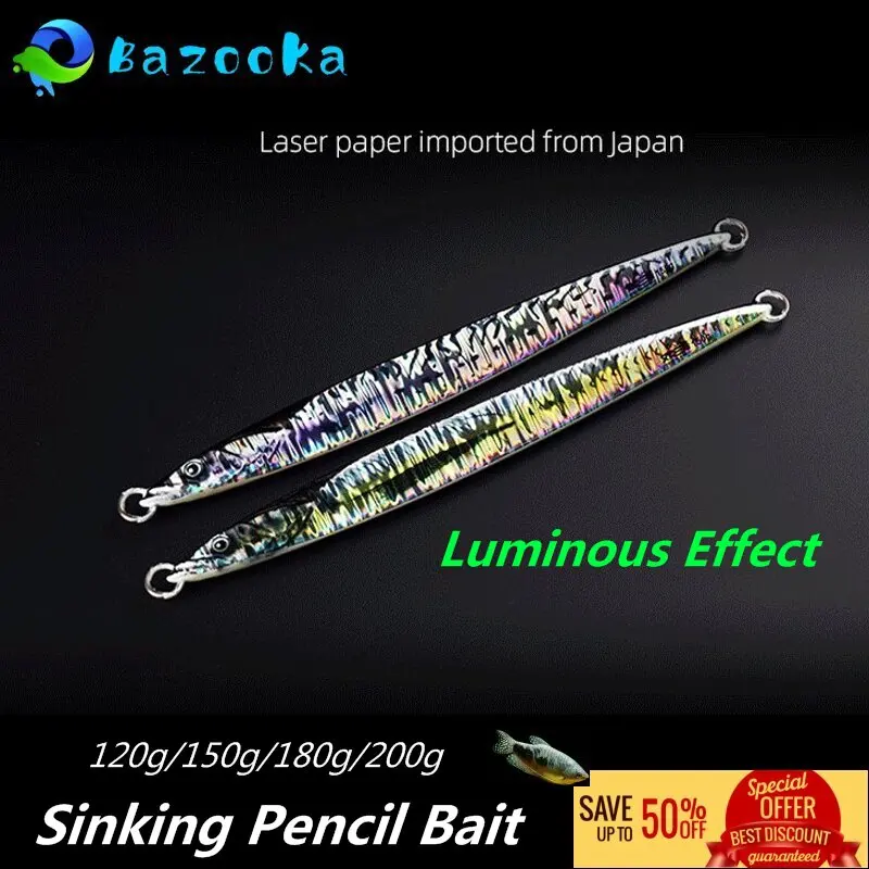 

Bazooka Fishing Lure Pesca Acesssories Camping Metal Jigging Laser Fake Bait Luminous Far Throw Sinking Bass Pike Shore Winter