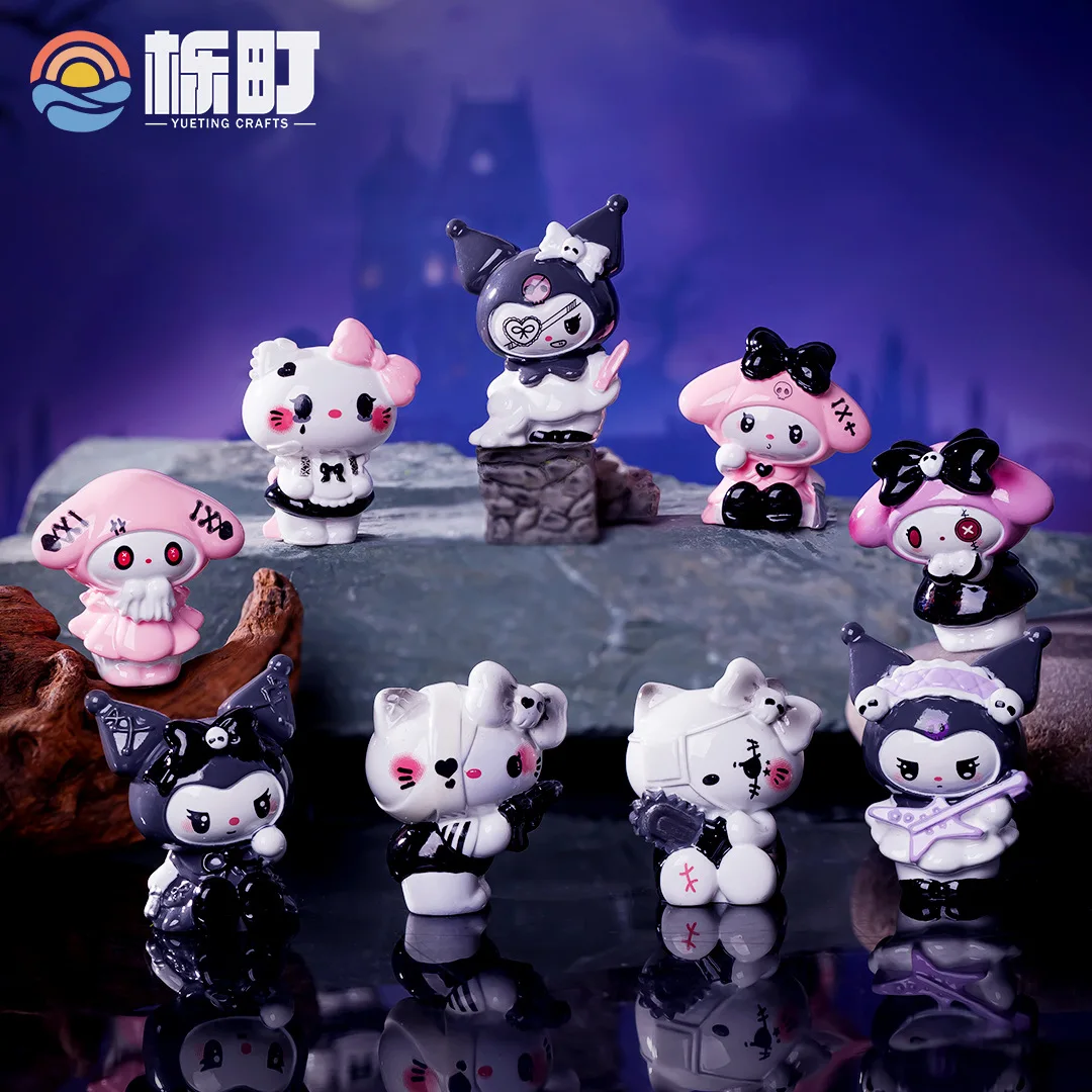 Dark Sanrio Mini Figure Blind Box, Creative Micro Landscape Ornament, Niche High-End Style Desktop Tiny Decor 3-piece set