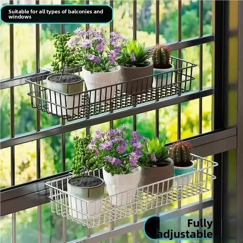 Stainless Steel Hanging Basket for Balcony Kitchen Storage Rack No Drilling Required Multi-Purpose Plant Holder Window Sill