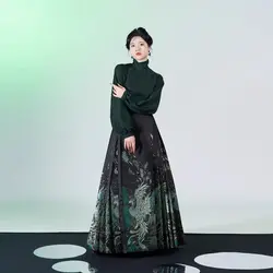 Retro Improved Ancient Ma Mian Skirt Loose Shirt Long Skirt Chinese Traditional Style Two Pieces Set for Women Daily Hanfu Dress