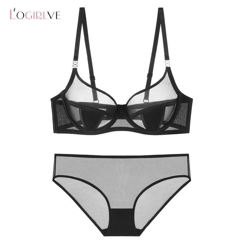 Logirlve High Quality Lingerie Set Women Plus Size Brassiere Thin Through Bra And Panties Sets Sexy Transparent Underwear Set