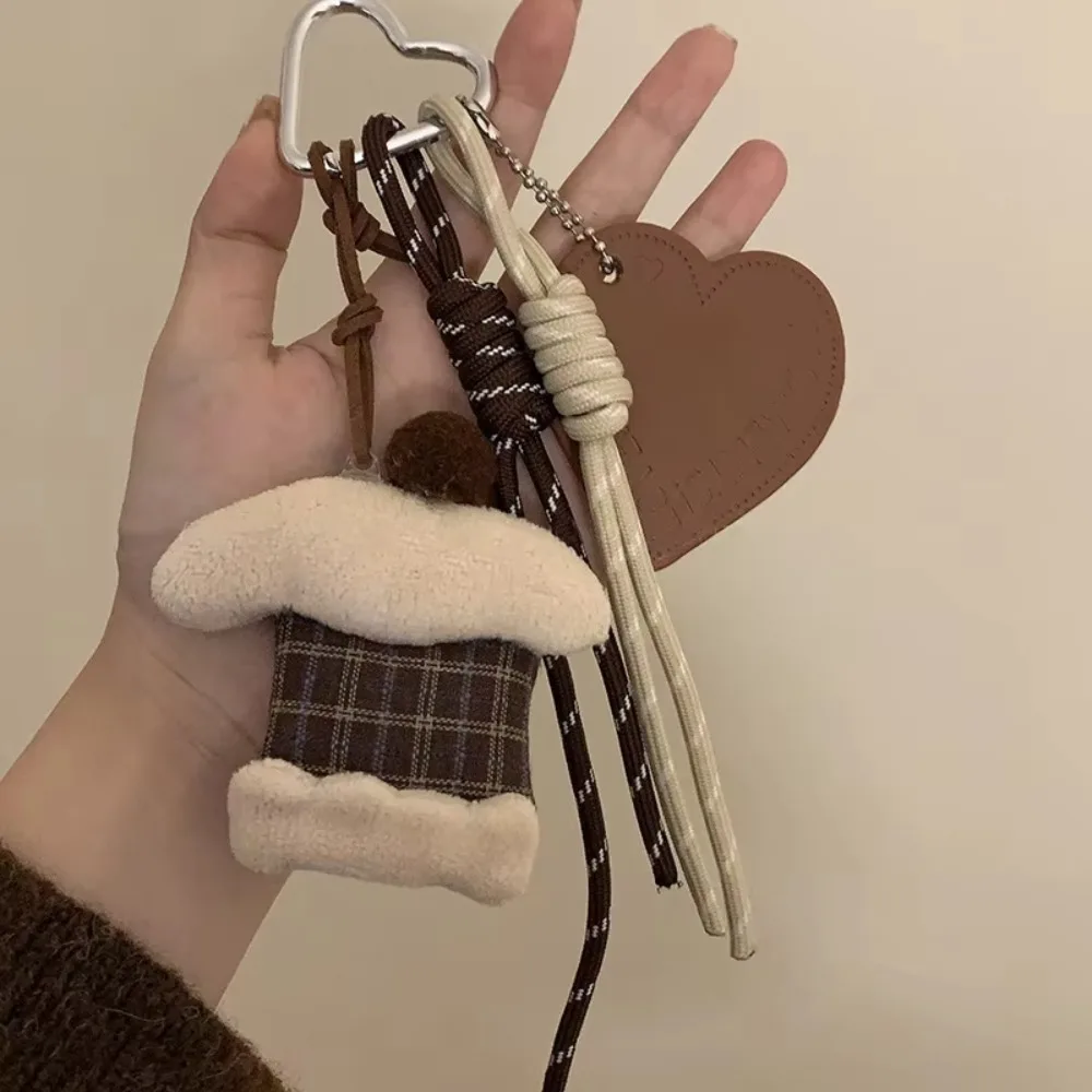 

1Pcs New Plaid Bear Plush Keychain Braided Rope Keyring Cake Ice Cream Plush Pendant Lovely Cute Backpack Hanging Decoration