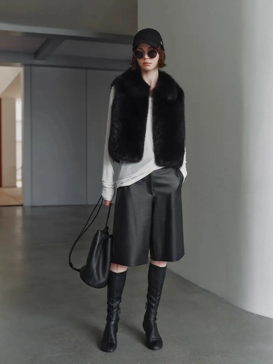 

Vests Waistcoats Thick Womens For Woman Long Winter Plush Velvet Double-Sided Slim Fit French Style Refinement Anti-Wrinkle Sexy