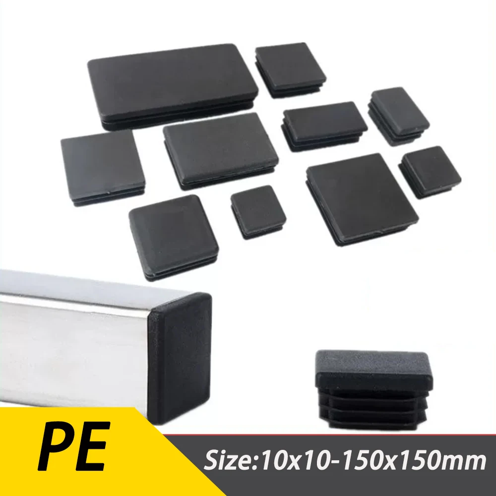 PE Plastic Square Plug 10x15mm-100x200mm Stainless Steel Dustproof Sealing Cap Table Chair Plug Anti Slip Silent Wear-Resistant