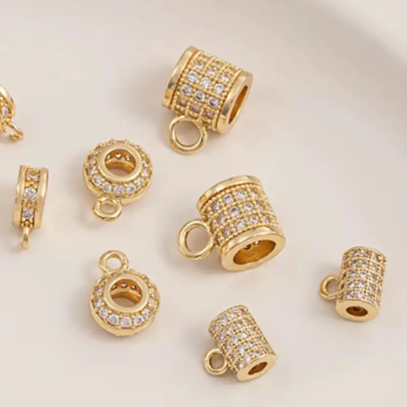 Gold Plated Zircon Bucket Beads Wheel Beads Pendant Connector DIY Jewelry Findings