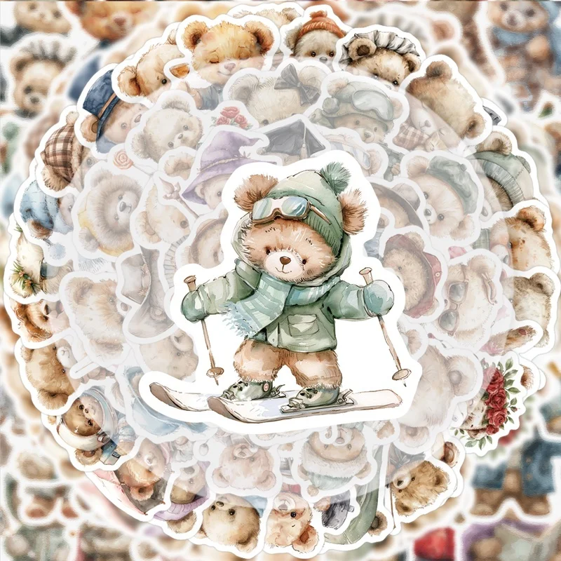 55 Retro Uroczych Naklejek Graffiti z Misiami, Żywe Naklejki, Różne Style Bez Powtórzeń, Odpowiednie na Butelki z Wodą, Laptopy, Walizki, Deskorolki, Gitary, Dekoracje na Imprezy