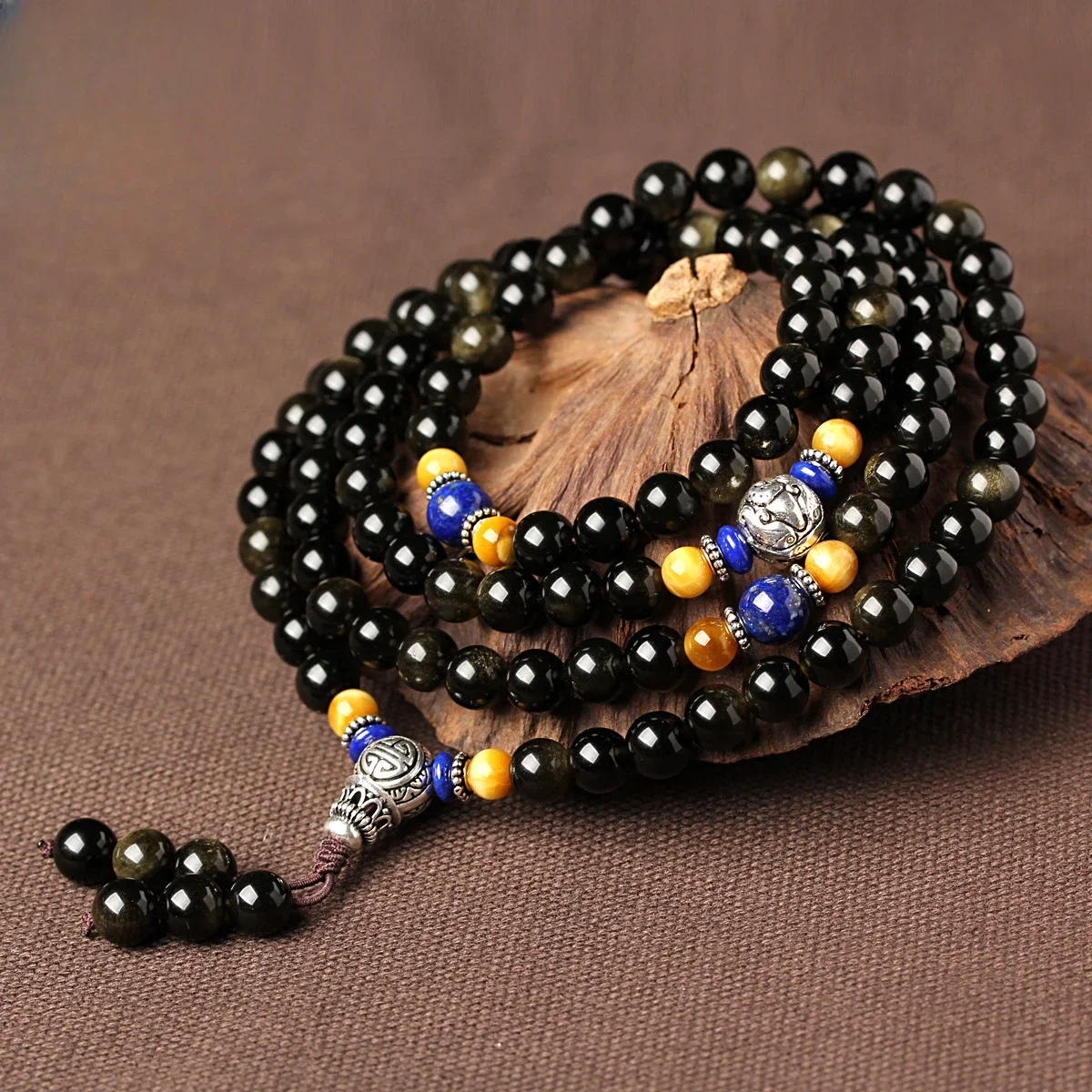 UMQ Natural Obsidian Bracelet Jade Ice Cat Eye Gold Obsidian Bracelet Men and Women 108 Buddha Beads