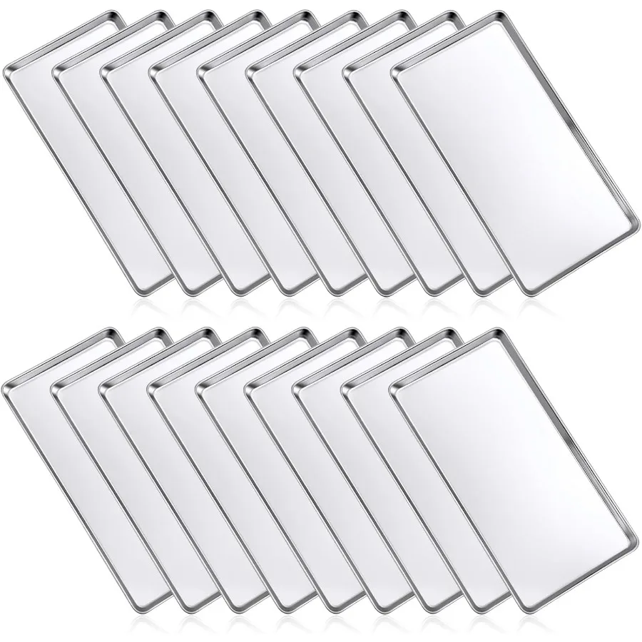 

18 Pcs Baking Sheet Pan Set 13.8 × 9.8 × 0.6 Inches Cookie Sheet Large Toaster Oven Pans Stainless Steel Tray Barbecue Grill Pa