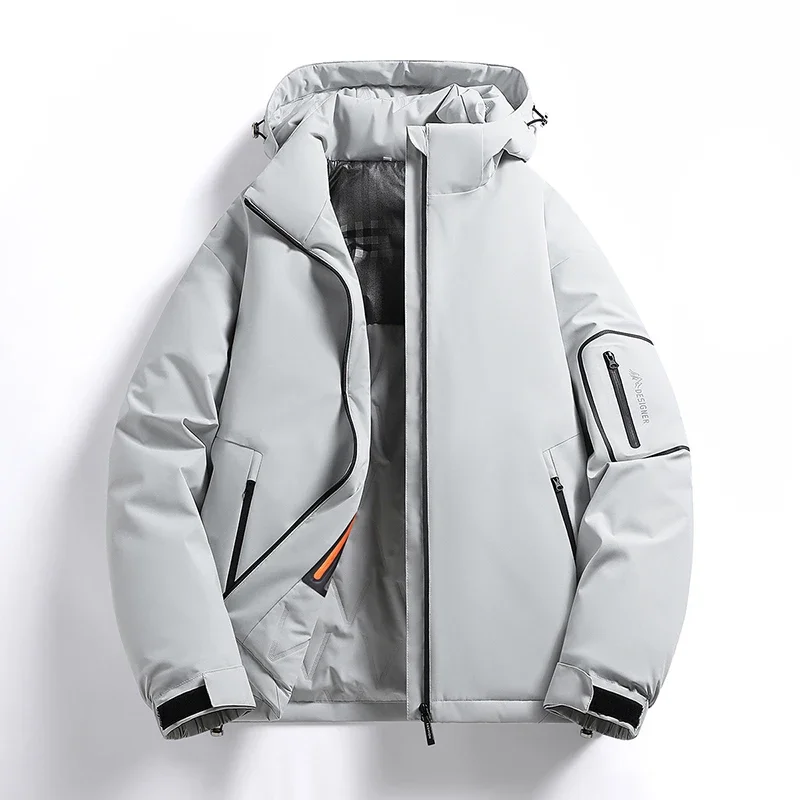 Winter Outdoor Men's Windbreakers Hooded Casual Cotton-Padded Jacket Thermometer Graphene Oversized Outwear Waterproof ZL586