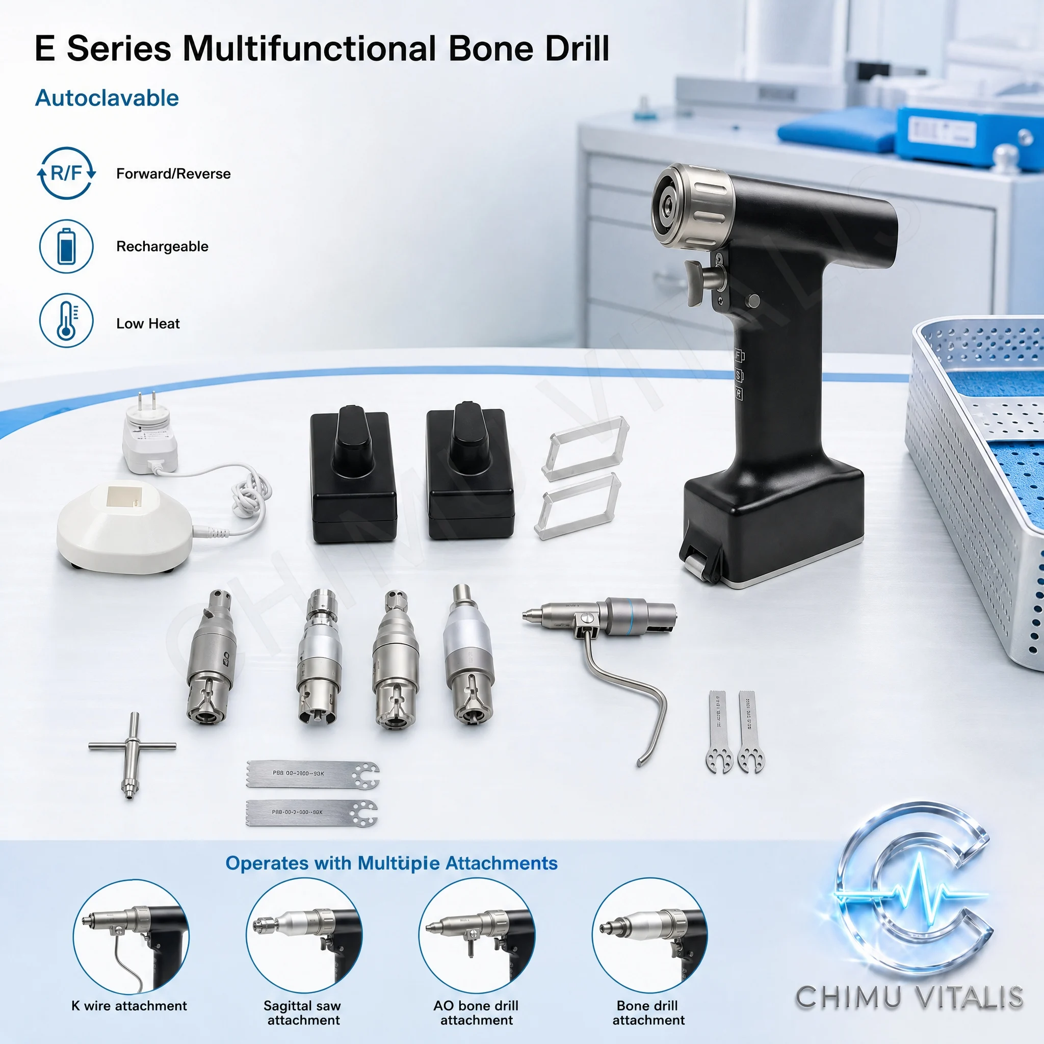 【CHIMU VITALIS】Multifunctional Electric Procedure Drill with Saw and Pin Attachments, Cordless Handpiece - view 6