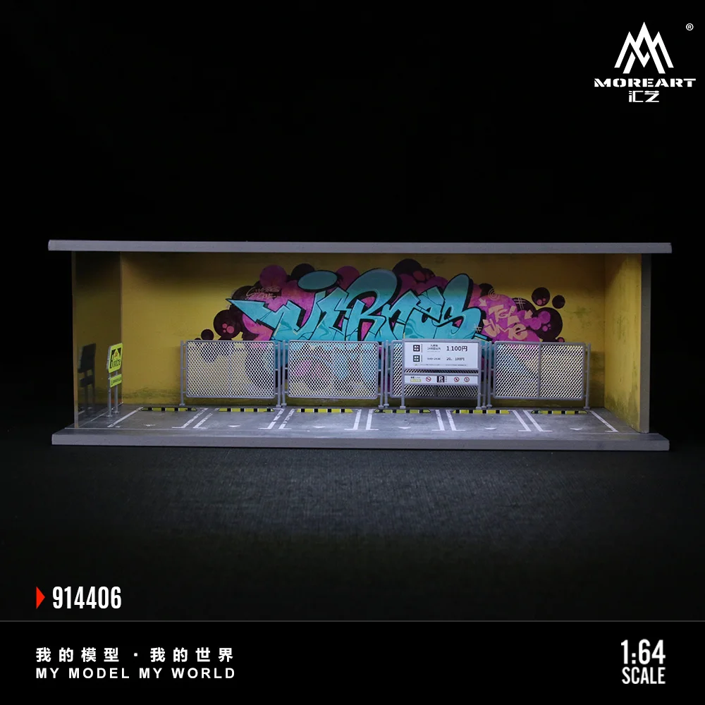 더 많은 아트 1:64 테마 시리즈 조명 버전 장면 모델, 전시 및 수집 및 선물용 주차장 디오라마