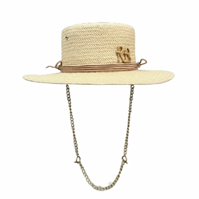 2024 summer new arrival Pierced Chain Strap Canotier Hat straw hat for women