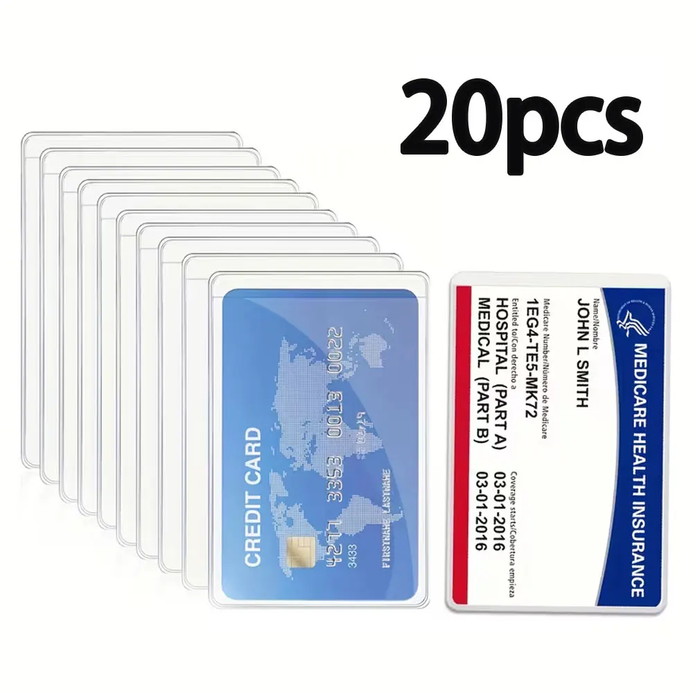 Multi-Card Protective Sleeves, Clear, Durável, PVC, Water-Resistant, Scratch-Proof, Safety Guard, Seu Crédito, ID, 20 Packs