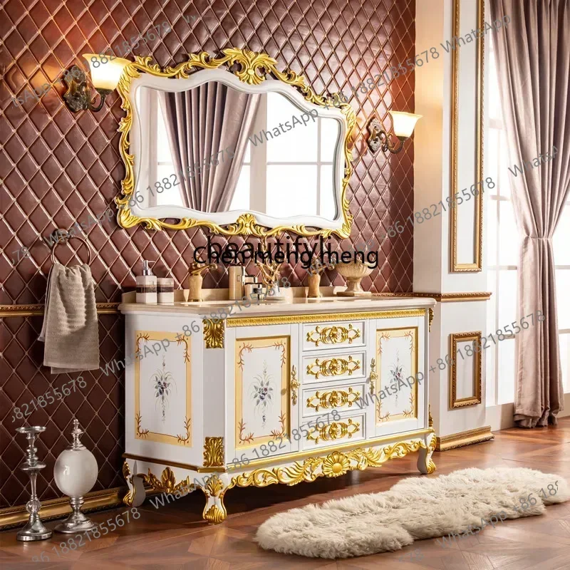 a55 European bathroom cabinet wash basin cabinet painted retro washstand marble washbasin cabinet