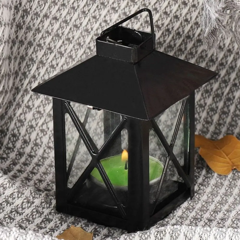 Simple Black European Candle Holder Exquisite Handmade Iron Wind Lamp Stable Outdoor Candle Lantern Garden