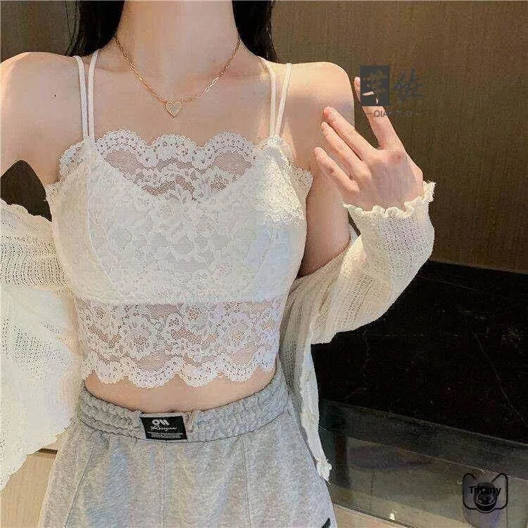 Lace Strap Backless Vest Women Pure Desire Sexy Outerwear Inner Match with Chest Pad Tube Top plus Size Summer Thin Breathable