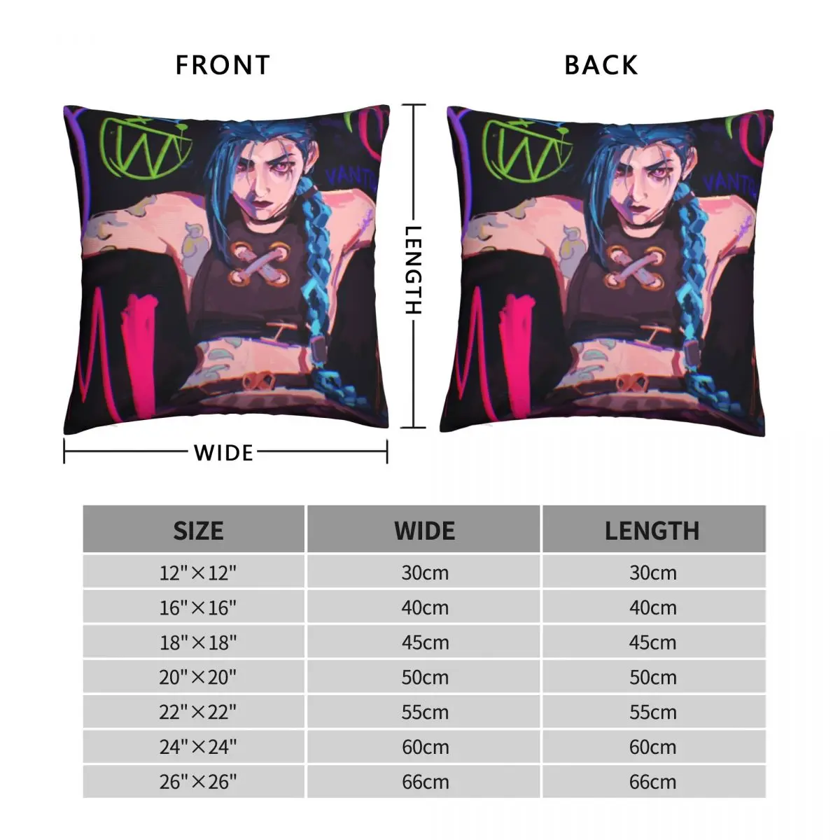 Jinx Arcane Square Pillowcase Polyester Linen Velvet Creative Zip Decorative Throw Pillow Case Sofa Cushion Cover 45x45