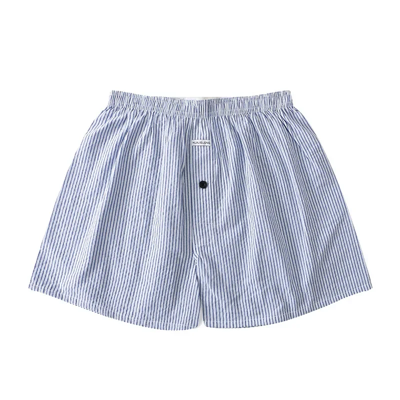 Men Casual Outdoor Beach Board Shorts Striped Cotton Loose Breathable Comfort Sports Trunks Youth Mid-rise Homewear Sleep Pajama