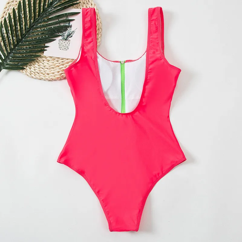 Sexy Bikini One Piece Swimsuits Women Zipper Swimwear Solid Padded Bra Bathing Suit Tropical Surfing Sport Bodysuit Female