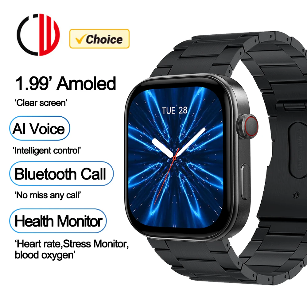 

2024 For HUAWEI XIAOMI 1.99inch AMOLED New 3ATM Smart Watch PPG Blood Pressure 100+ Sport Smartwatch Men Women Fitness Tracker