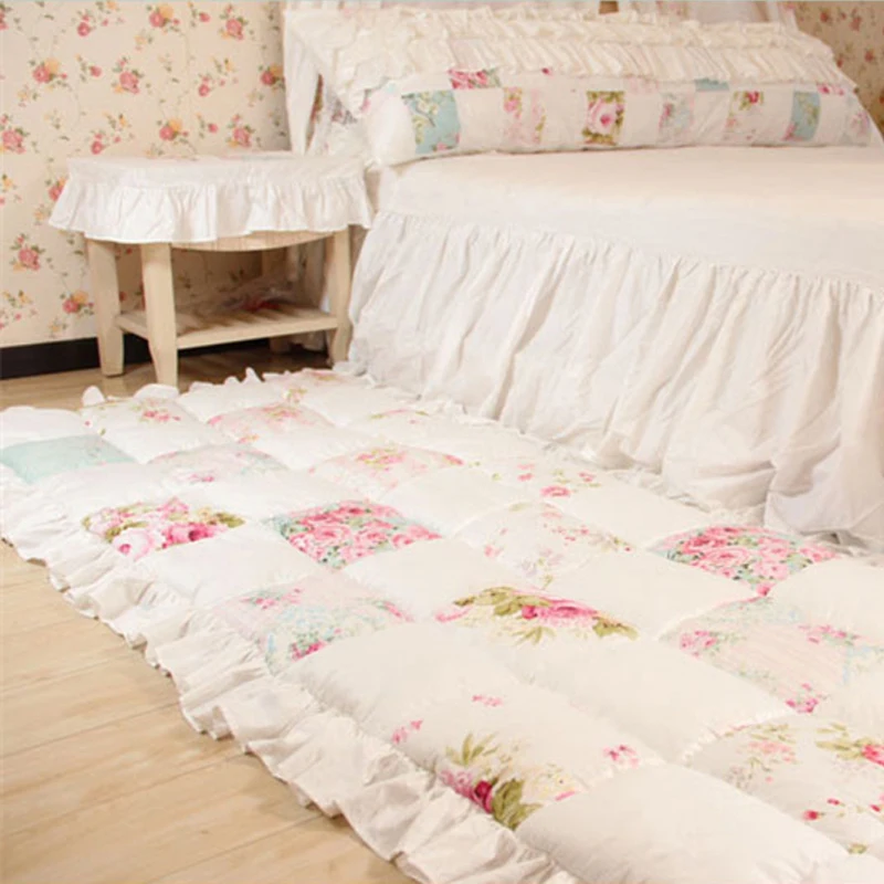 Korean Bedroom Carpet Livingroom Rugs Pink Romantic Floral Cotton Hand-Stitched Cherry Tatami Mat Home Pastoral Soft Carpet