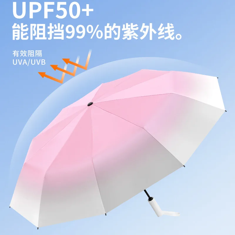 Gradient Women Automatic Folding Umbrella UV Protection Sun Rain Dual Use Shade Parasol